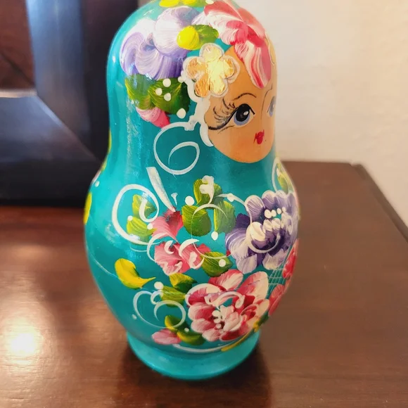 Floral Teal Nesting Dolls Set - Picture 3 of 6